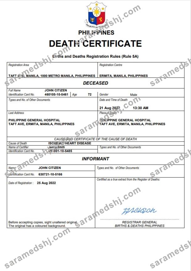 Philippines vital record death certificate Word and PDF template